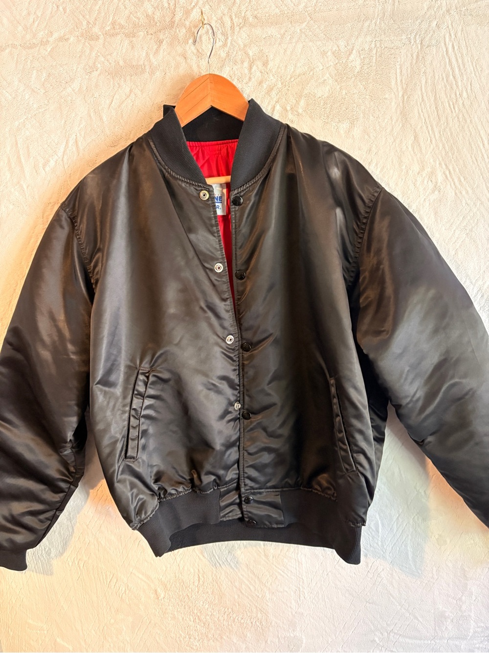Vintage Starter Pro Line Satin Bomber Jacket Black Red Quilted Men’s XL